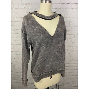 Forever 21 Mineral Wash Cut Out Sweatshirt Top S